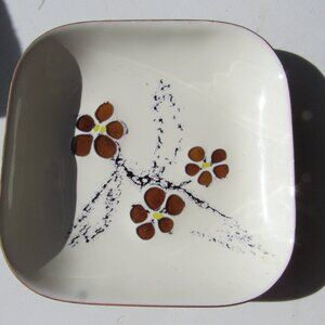 Brown Floral Enamel and Metal Coaster Bovano USA Made
